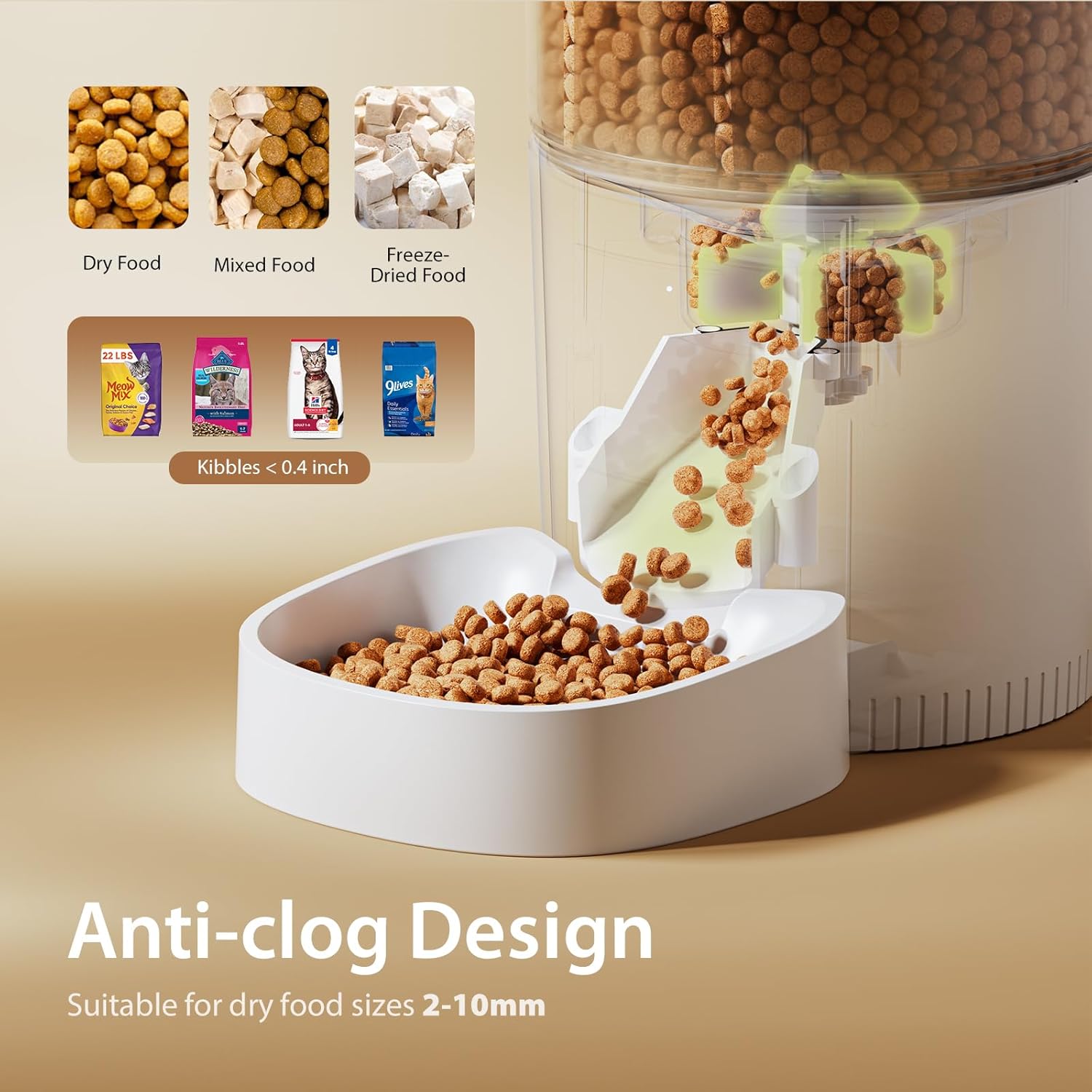 Automatic Cat Feeders, 3L Timed Cat Dry Food Dispenser with Desiccant Bags, Dual Power Supply, Programmable Portion Size, 6 Meals, 20 Portions per Day, Auto Pet Feeder for Cats and Small Dogs